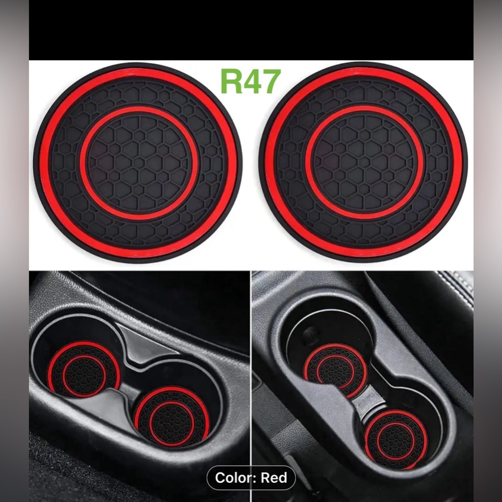 R47 - Red & Black Silicone Car Cup Holder Coasters, Set of 2